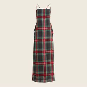 J Crew Ruffle Back 100% Silk Dress in Stewart Tartan